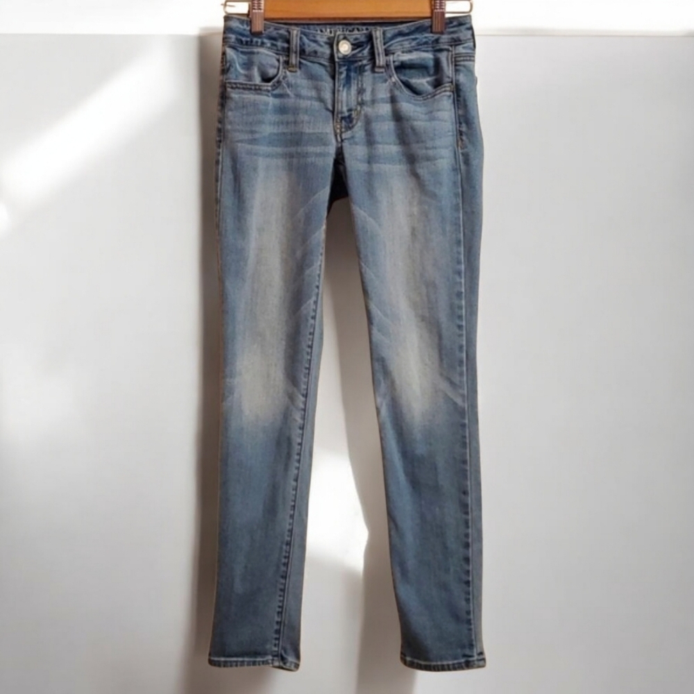 American Eagle Jeans Womens Size 0 0R Blue Jegging‎ Super Stretch Distressed